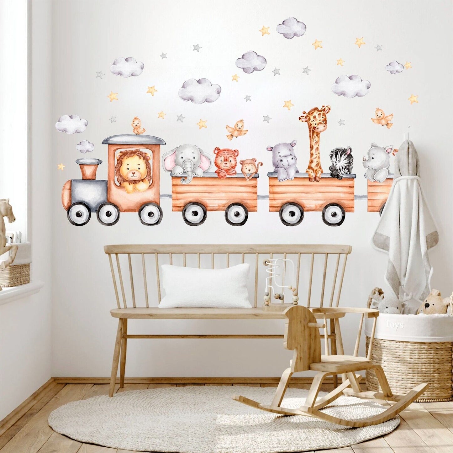 Wall Stickers: Train Animals - Elephant, Giraffe, Lion, Zebra Decal