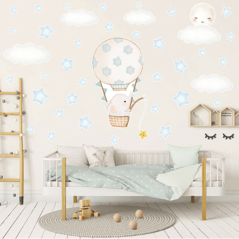 Wall Stickers: Baby Elephant In Hot Air Balloon Decal