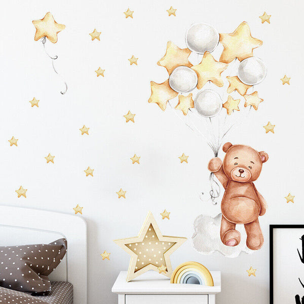 Wall Stickers: Teddy Bear & Balloon Stars Decal