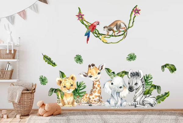 Wall Stickers: Baby African Animals Decal Large 90cm x 163cm